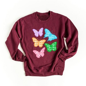 Simply Sage Market Women's Graphic Sweatshirt Checkered Butterflies  - M - Maroon - 1 of 3