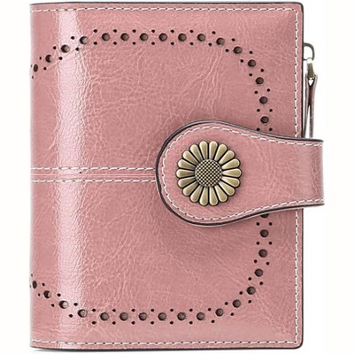 Hachikiko Small Bifold Wallet - Vegan Leather RFID Blocking Card Holder with Zipper Coin Pocket, Compact & Roomy£¬Pink