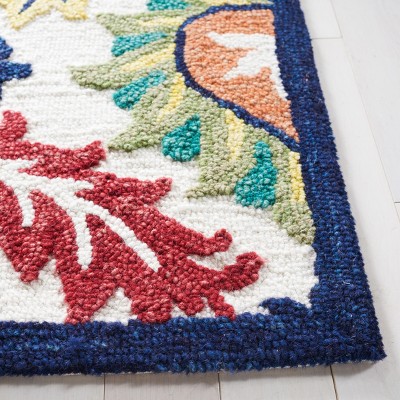 Ivory and Green Floral Wool Runner Rug