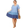 Agnes Orinda Women's Plus Size Color Block Ruffle Short Sleeve Flowy Chambray Mini Babydoll Dress - 3 of 4