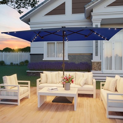Sonkuki 10 x 6.5Ft Solar-powered Double-Sided Patio Umbrella with Large Canopy Outdoor Table Umbrella for Garden, deck and pool