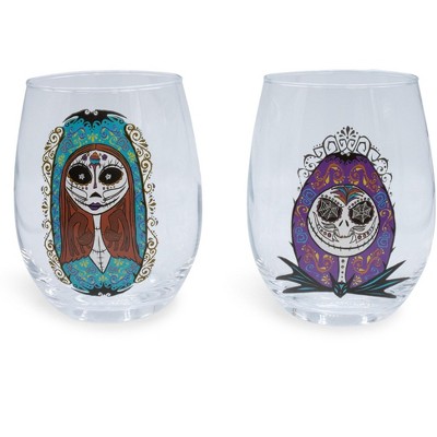 Silver Buffalo Disney The Nightmare Before Christmas Jack and Sally Stemless Glass Set