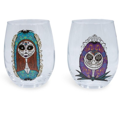 Disney The Nightmare Before Christmas Jack and Sally Fluted Glassware | Set of 2