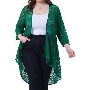 Agnes Orinda Women's Plus Size Lace Sheer High Low 3/4 Sleeve Open Front Cardigans - 1 of 4