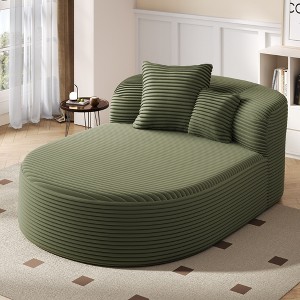 51.6" Corduroy Chaise Lounge Sofa Bed with 55.3" Deep Seat, Plush Foam & Spring Cushion, Two Supportive Pillows for Living Room or Bedroom - 1 of 4