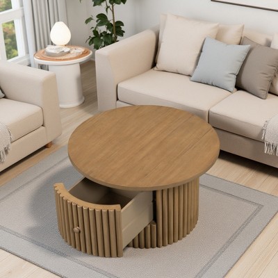 30.5" Round Farmhouse Coffee Table with Drawer