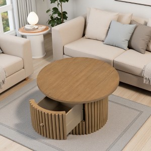 30.5" Round Farmhouse Coffee Table with Drawer - 1 of 4