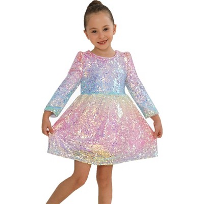 2Bunnies Girls' Ombre Sequin Long Sleeve Dress