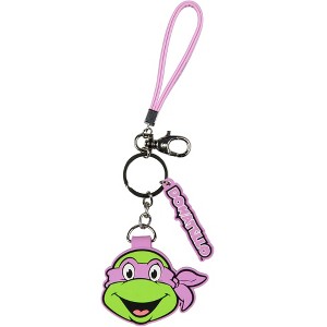 TMNT Donatello Rubber Character Design Air Tag Holder Keychain Wristlet with Lobster Clasp and 2" Rubber Donatello Pendant Multicolored - 1 of 4