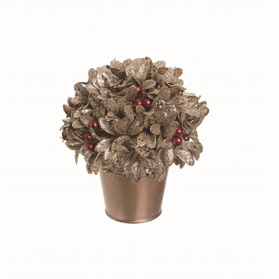 Transpac Artificial Green Christmas Large Leaves and Red Berry Pot