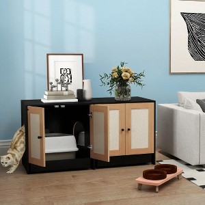 TinyHomie Cat Litter Box Enclosure with 2 Cabinets for 2 Cats or Kittens Black - 1 of 4