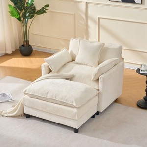 ORRD Plush Chenille Accent Chair with Ottoman, 39.4" Modern Club Armchair for Living Room & Bedroom, Beige - 1 of 4
