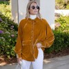 Amaryllis Women's Velvet Button-Down Shirt with Balloon Sleeves Oversized Fit Stylish Collar Detailed Stitching - 4 of 4