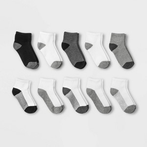 Boys' 10pk Ankle Socks - Cat & Jack™ White/Gray/Black - 1 of 2