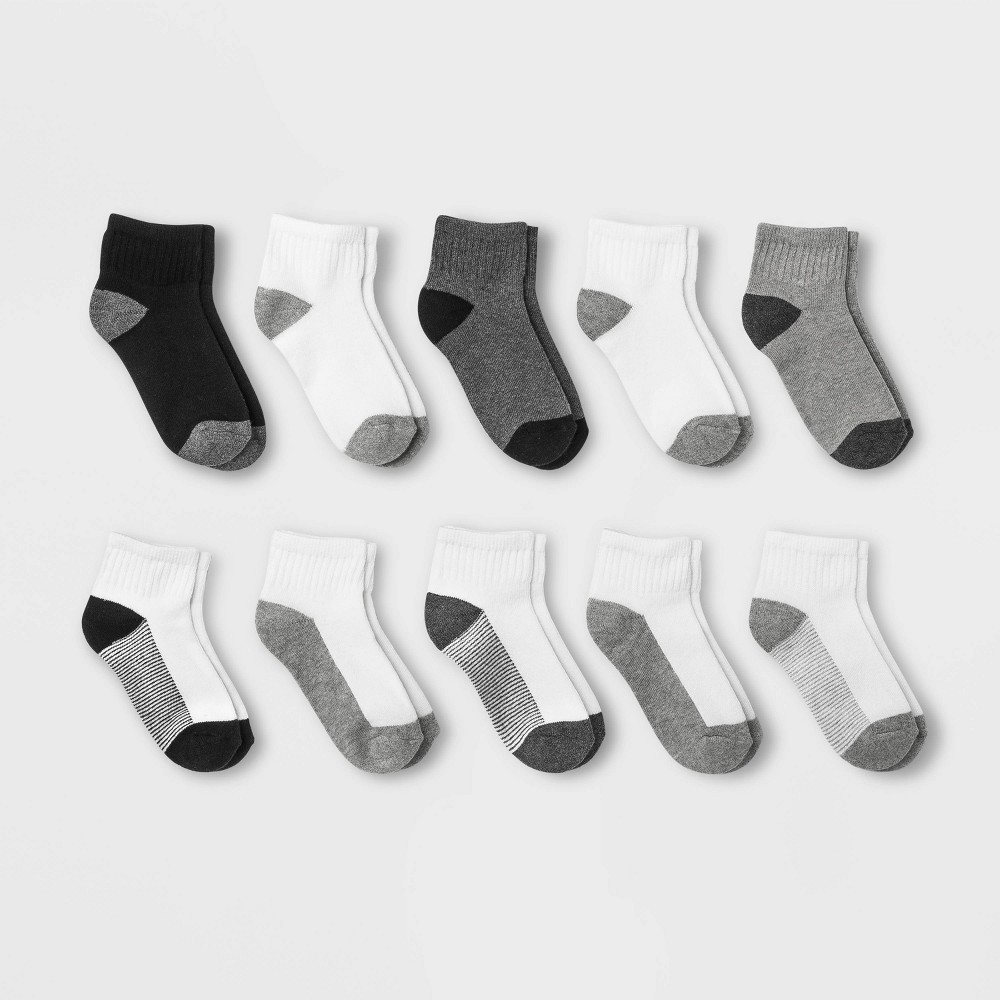 Boys' 10pk Ankle Socks - Cat & Jack L, Black/Gray/White