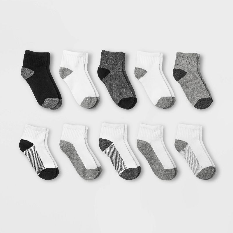 Boys' 10pk Ankle Socks - Cat & Jack™ White/Gray/Black, 1 of 3