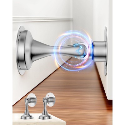 DOMETOUR Magnetic Door Stopper 2 Pack, Stainless Steel Heavy Duty Door Holder Stops, Wall/Floor Mount, for Bottom Top of Door Silver