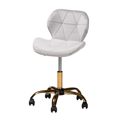 Savara Grey Velvet and Gold Metal Swivel Desk Chair