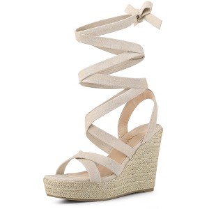 Allegra K Women's Espadrilles Platform Heels Lace Up Wedge Sandals - 1 of 4