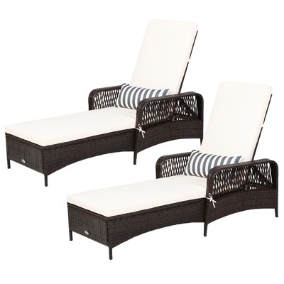 Tangkula 2 PCS Patio Chaise Lounge Chair Six-Position Adjustable Outdoor Recliner with Cushion & Pillow