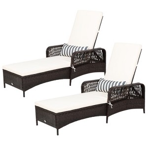 Tangkula 2 PCS Patio Chaise Lounge Chair Six-Position Adjustable Outdoor Recliner with Cushion & Pillow - 1 of 4