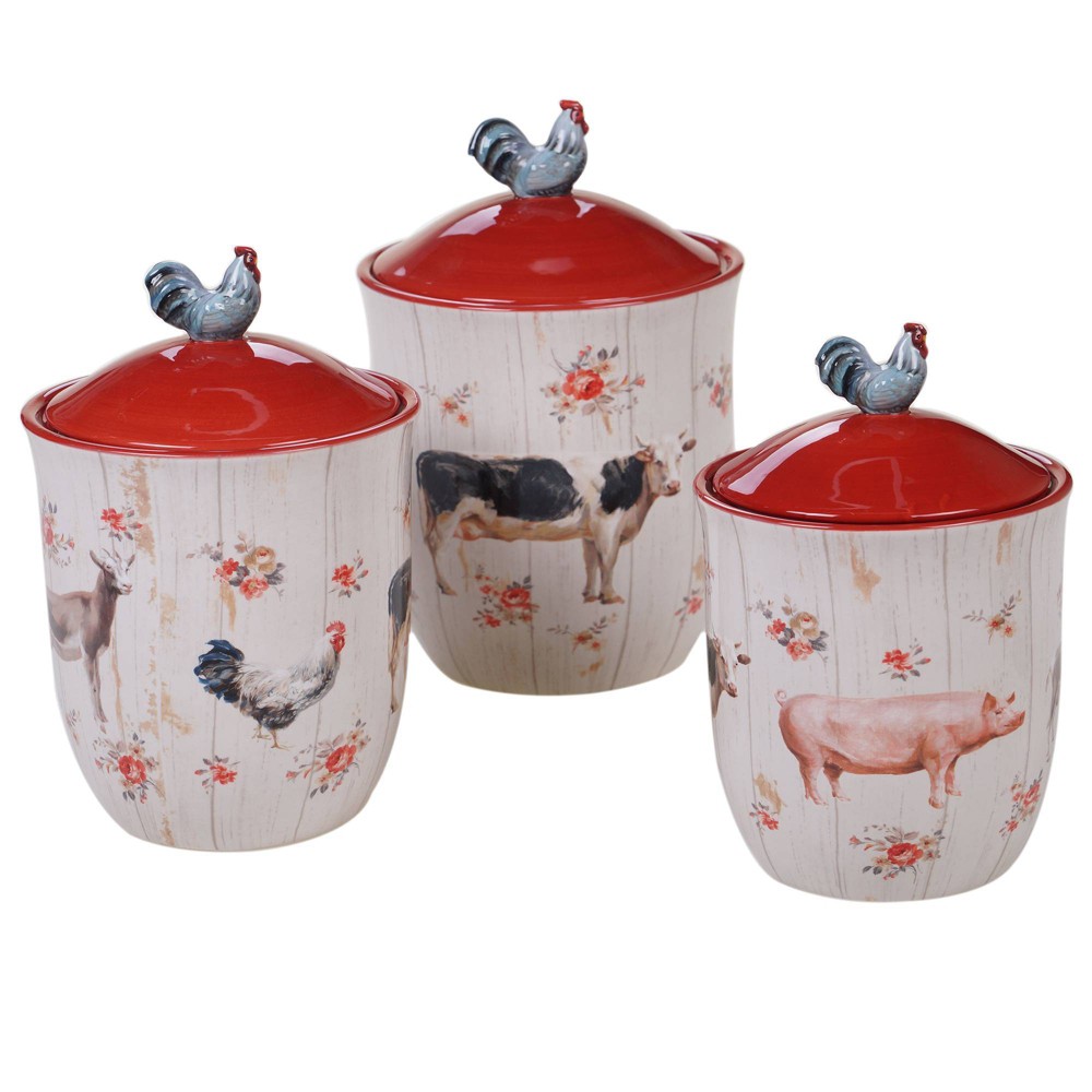 3pc Earthenware Farmhouse Canister Set White - Certified International