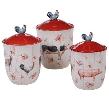 3pc Earthenware Farmhouse Canister Set White - Certified International