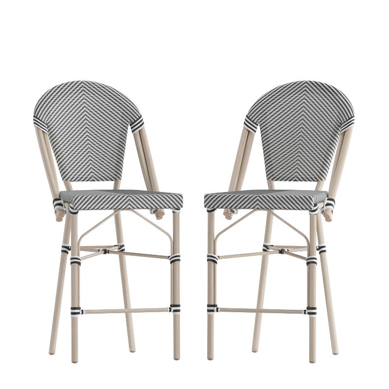 Merrick Lane Set of Two Stacking French Bistro Style Counter Stools with Textilene Backs and Seats and Metal Frames for Indoor/Outdoor Use, 1 of 13