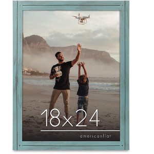 Americanflat 18x24 Rustic Picture Frame in Turquoise Blue with Textured Wood and Plexiglass - Horizontal and Vertical Formats for Wall - 1 of 4