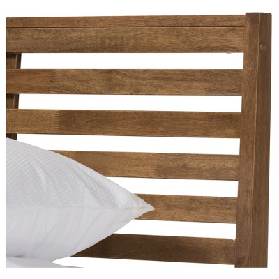 Walnut Queen Mid-Century Modern Slatted Platform Bed