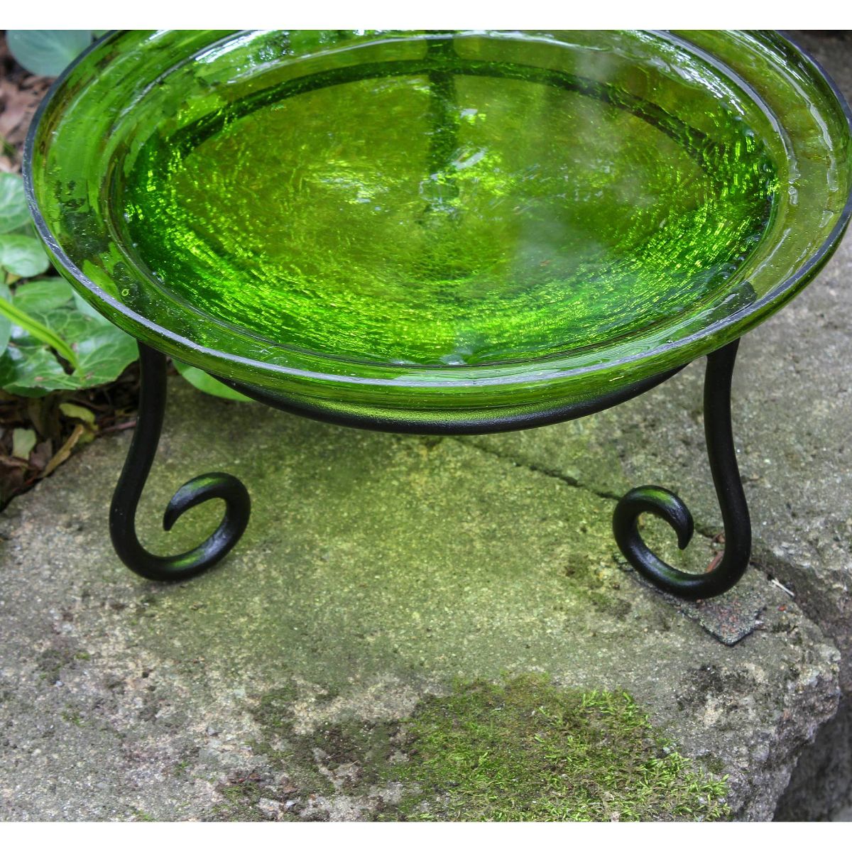 7" Reflective Crackle Glass Birdbath Bowl with Short Stand - Achla Designs: - thumbnail 4
