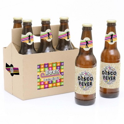 Big Dot of Happiness 70's Disco - 1970's Disco Fever Party Decorations for Women and Men - 6 Beer Bottle Label Stickers and 1 Carrier