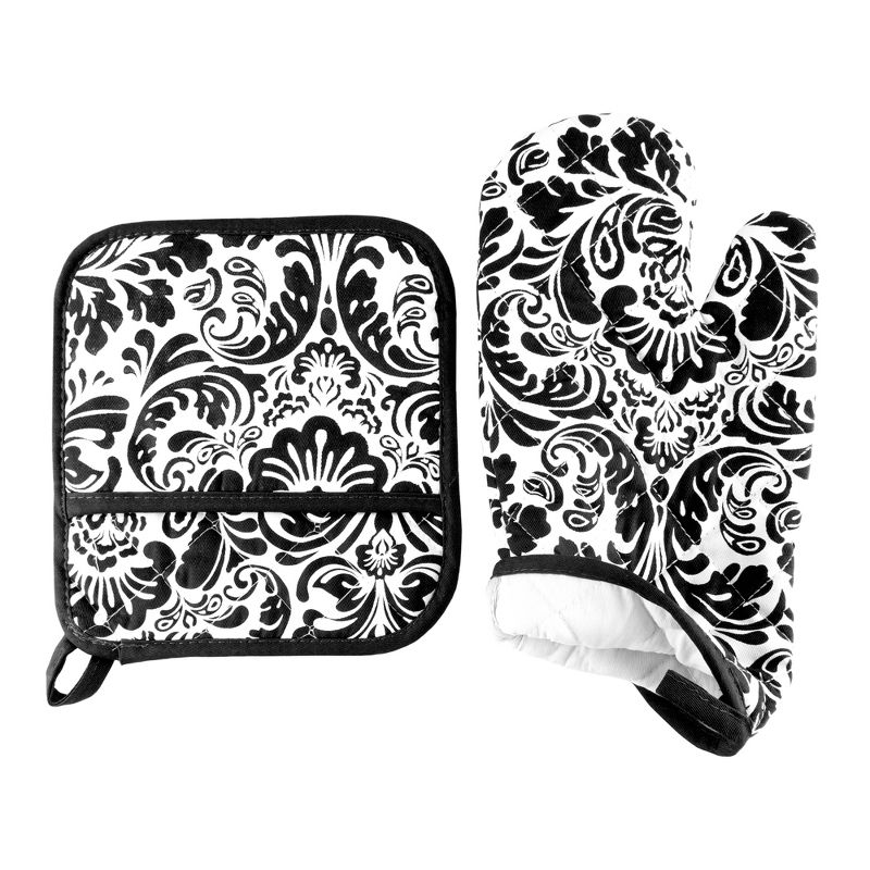 Oven Mitt And Pot Holder Set, Quilted And Flame And Heat Resistant By Hastings Home (Black), 3 of 6