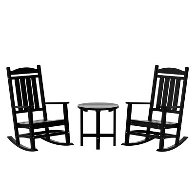 WestinTrends 3 Piece Outdoor Porch Rocking Chairs with Round Side Table Set