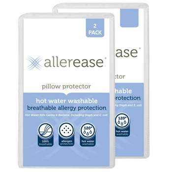 AllerEase 2-Pack Hot Water Washable Pillow Protector -White (Standard/Queen)