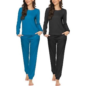 Ekouaer 2 Pack Women's Pajama Set Long Sleeve Top with Jogger Pants Lounge Sets Sleepwear Loungewear with Pockets - 1 of 3