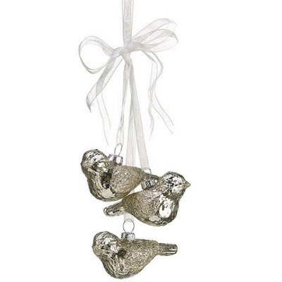 Allstate Floral Enchanted Forest Silver Mercury Glass Bird Christmas Ornament