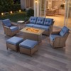 POCASSY 7 Piece 6 inch Thick Upholstered Cushion Patio Furniture Set with Fire Pit Table, All Weather Brown Wicker Outdoor Conversation Set for Deck - 3 of 4