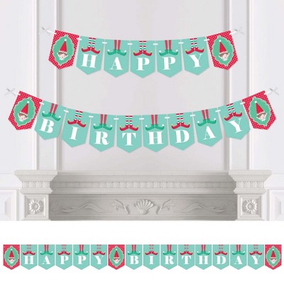 Big Dot of Happiness Elf Squad - Kids Elf Birthday Party Bunting Banner - Birthday Party Decorations - Happy Birthday