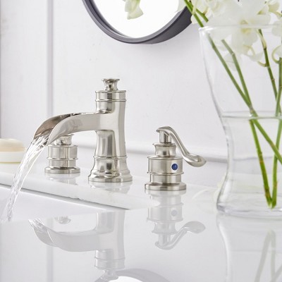 Brushed Nickel 8-Inch Widespread Waterfall Bathroom Faucet