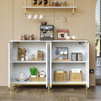 Bestier 55" Sideboard Buffet Cabinet with Power Outlet,Fluted Storage Cabinet with Adjustable Shelves, White — фото 3