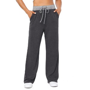 Women's Drawstring Wide - Leg Pants with Pockets, Casual Loose - Fit Trousers - 1 of 4