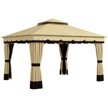 Outsunny 10' x 12' Double Roof Patio Gazebo Canopy, Outdoor Gazebo with Netting and Curtains, for Garden, Lawn and Deck