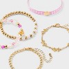 Girls' 5pk Gingham Bows Bracelet Set - art class™ Gold/Pink: Beaded, Chain, Stretch Styles - 3 of 3