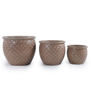 Wooakway 15" Dia Outdoor Indoor Ceramic Planter Pot Decorative Planter with Drainage Hole Patio Flower Pot - 1 of 4