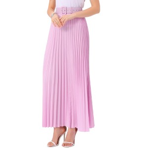 Allegra K Women's Flowy Pleated Elastic High Waist with Belt A-line Skirt - 1 of 4
