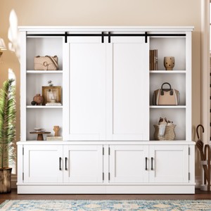 Modern Farmhouse Hall Tree Entryway Cabinet with Sliding Barn Doors, 70.8" Large Storage Organizer for Living Room Hallway-3irtyhousy - 1 of 4