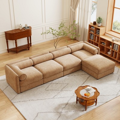 Modern Modular Sectional Sofa with 1 Storage Ottomans 4 Seater Chenille Sofa Couch with Contemporary Cylindrica Arm for Living Room-Tanpinhause