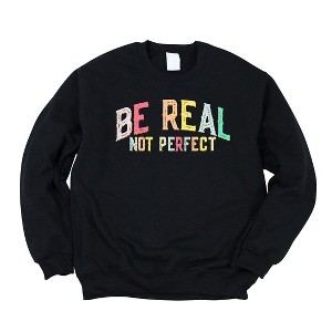 Simply Sage Market Women's Graphic Sweatshirt Be Real Not Perfect Gold - M - Midnight - 1 of 3