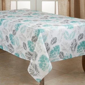 140" x 65" Polyester Leaf Print Tablecloth Green - Saro Lifestyle: Botanical Rectangle Tablecloths, Machine Washable - 1 of 4